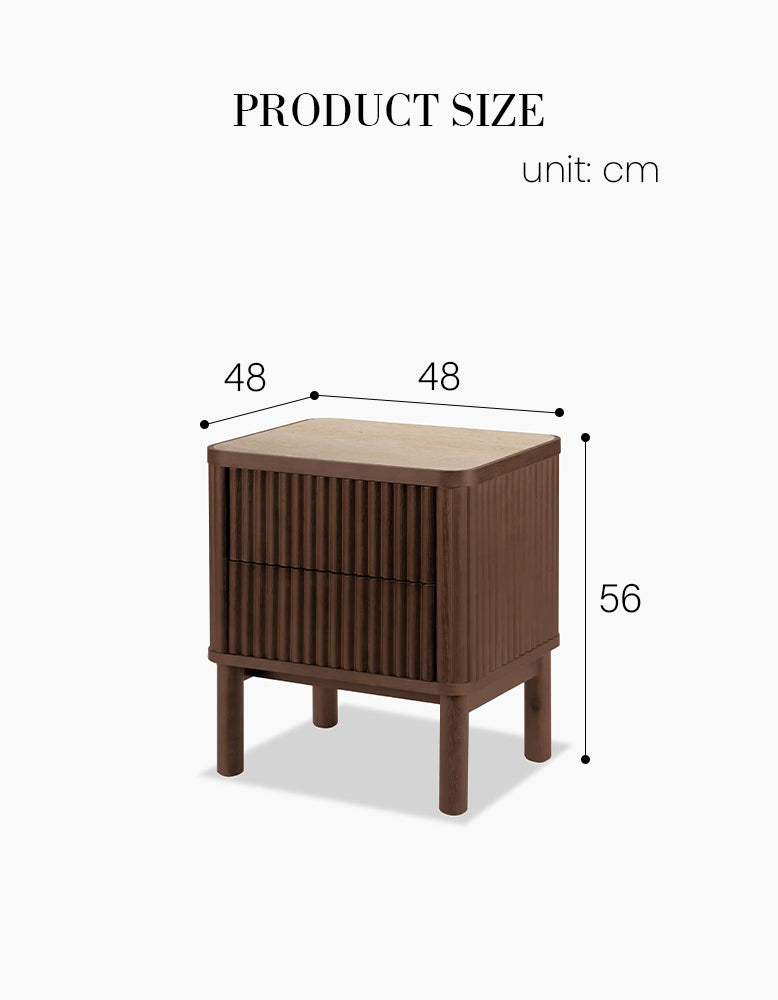 Tannenbaum 2 Drawer Bedside Table, Wood, With Sintered Stone Top