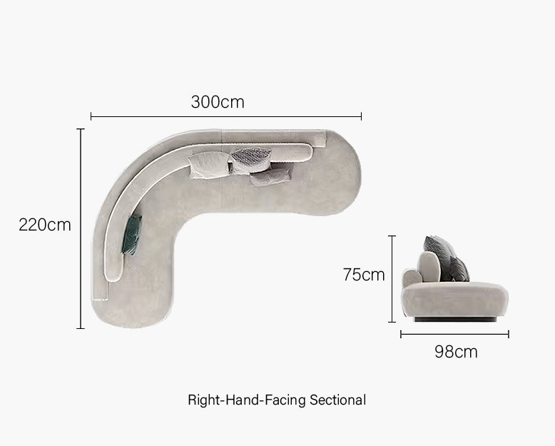 Nicosia Grey Curved Three Seater Sofa, Suede