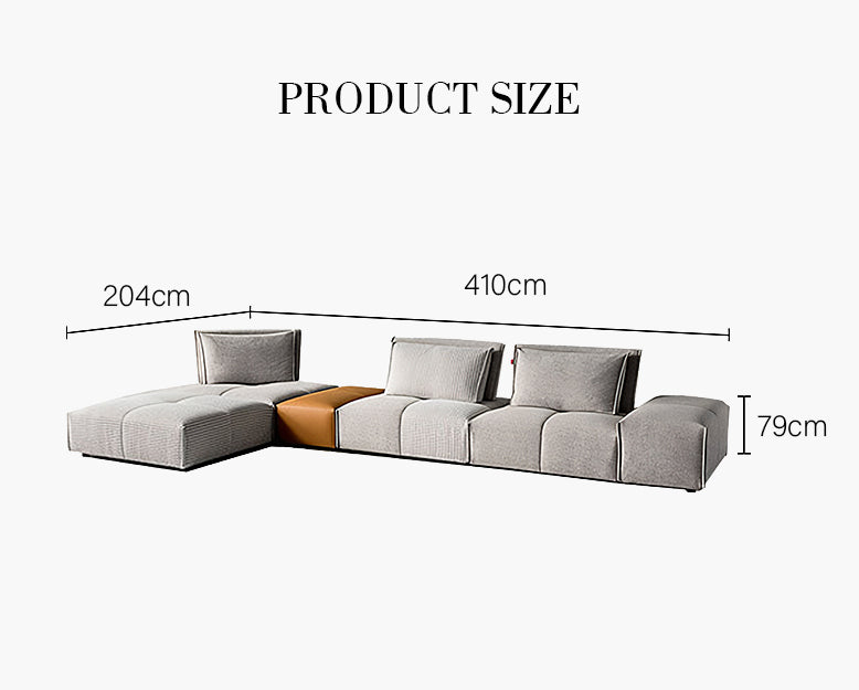 L-Shaped Sectional Two Seater/ Three Seater Sofa, Linen