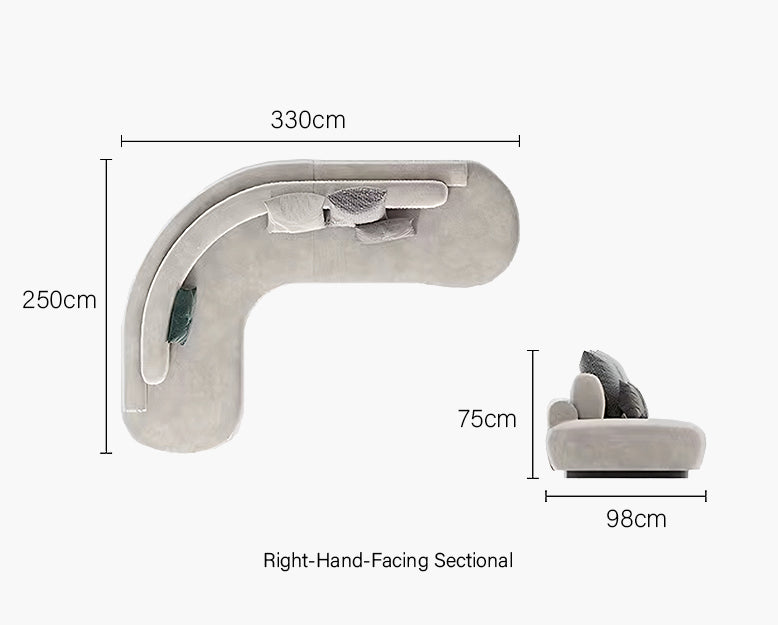 Nicosia Grey Curved Three Seater Sofa, Suede