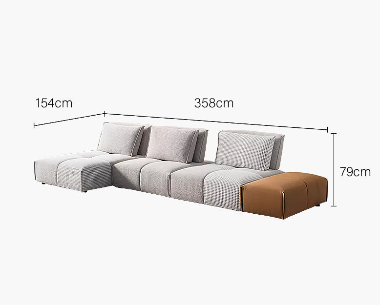 L-Shaped Sectional Two Seater/ Three Seater Sofa, Linen