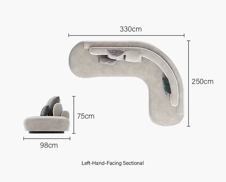 Nicosia Grey Curved Three Seater Sofa, Suede