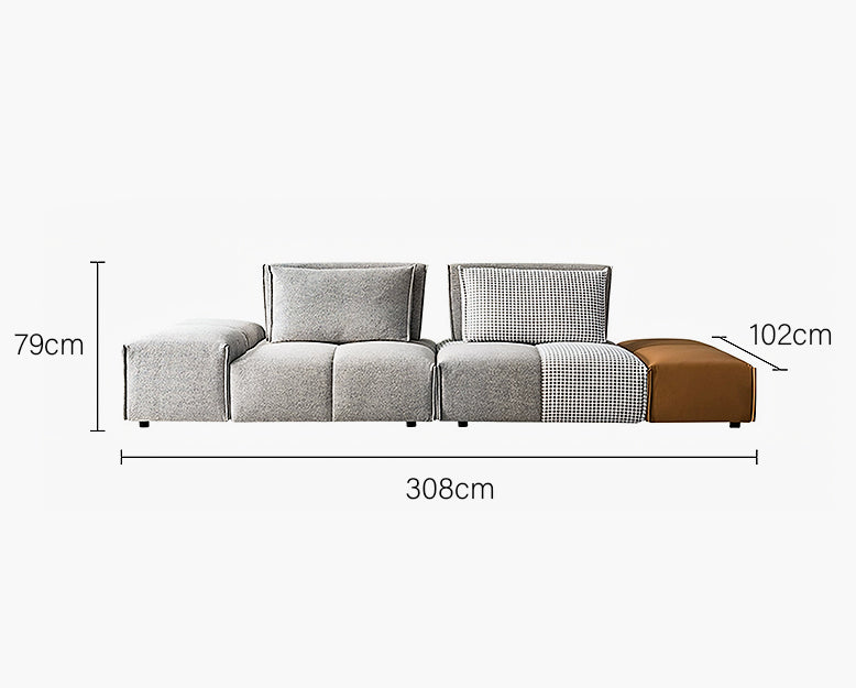 L-Shaped Sectional Two Seater/ Three Seater Sofa, Linen