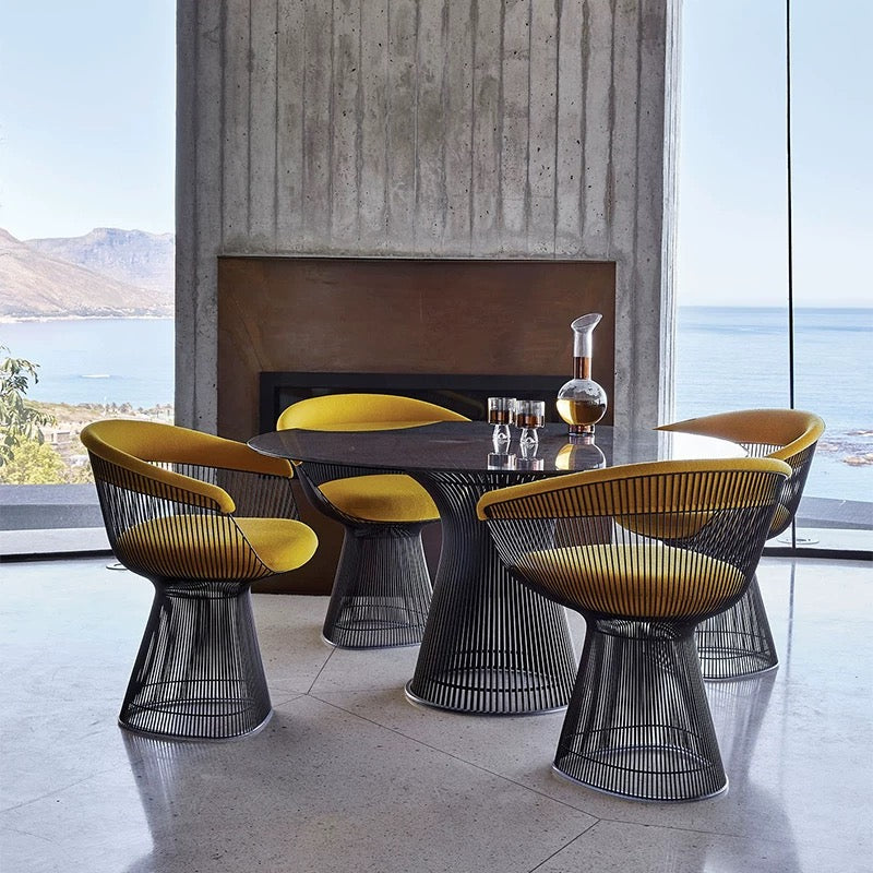 Warren Platner Dining Chair - Chrome Base, Dark Blue
