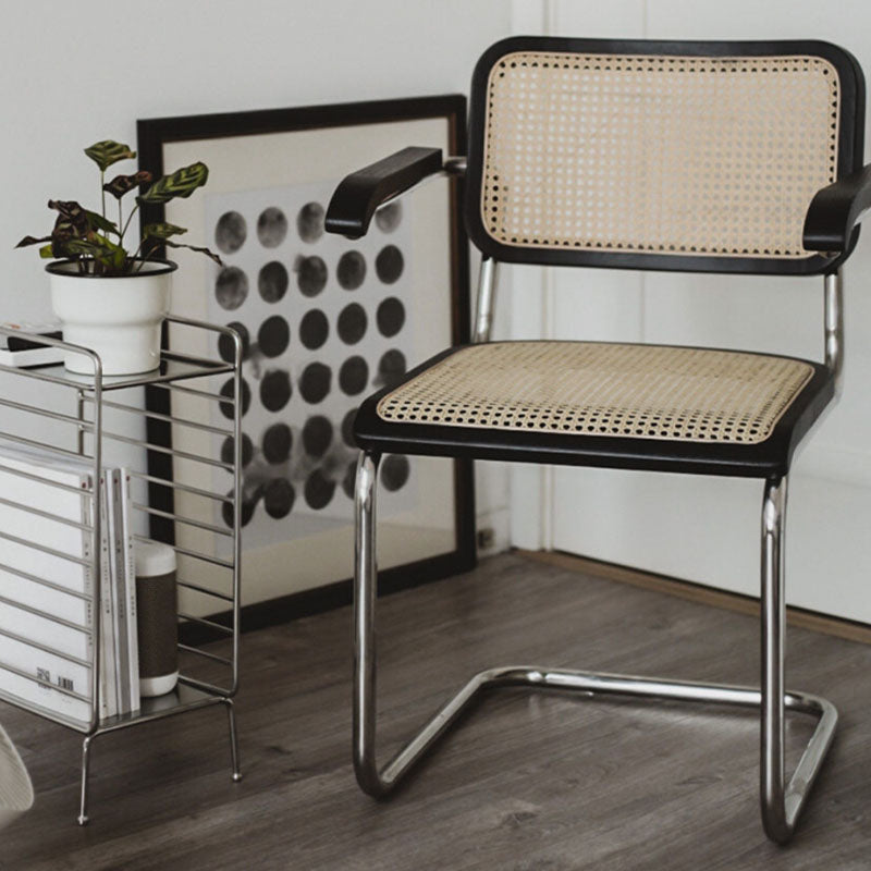 Classic Keaton Rattan Dining Chair, Leather & Chrome, Armless｜ DC Concept