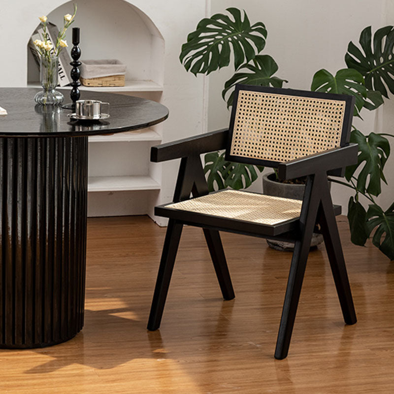 A Set Of Two Black Cane Rattan Dining Chair, Solid Woodï½?DC Concept