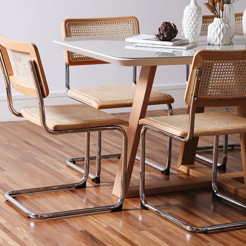Classic Keaton Rattan Dining Chair, Leather & Chrome, With Armrests｜ DC Concept