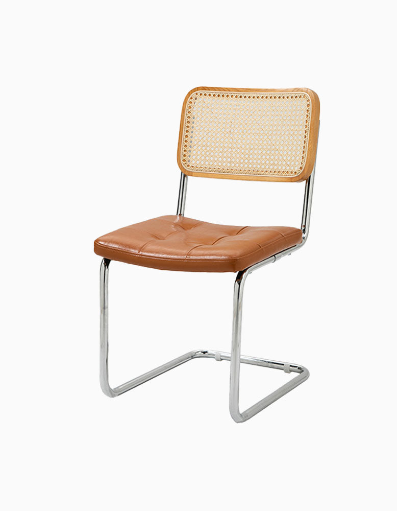 Classic Keaton Rattan Dining Chair, Leather & Chrome, Armless｜ DC Concept