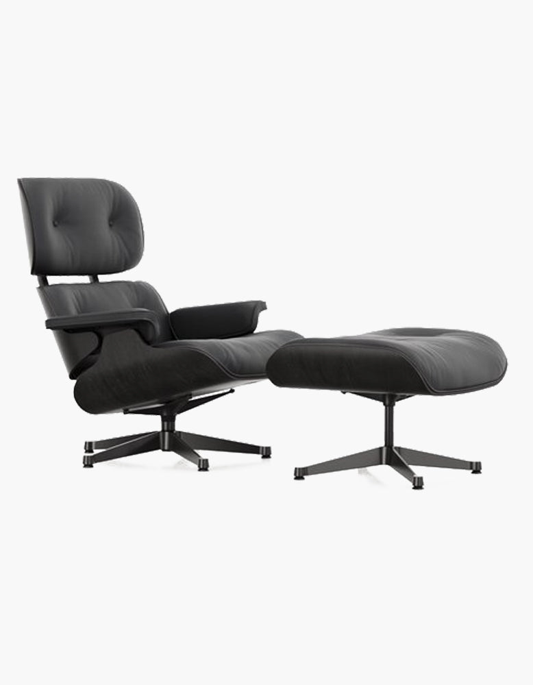 Classical Design EM Lounge Chair And Ottoman, Walnut/ Black Leather｜ DC Concept