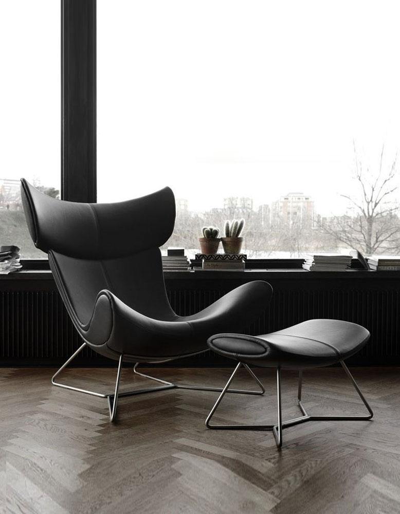 IMOLA style Chair with Stool In Black Premium Leather｜ DC Concept