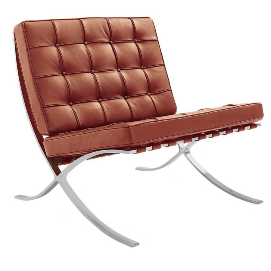 Modern Barcelona Chair And Footstool, Brown Leather｜ DC Concept