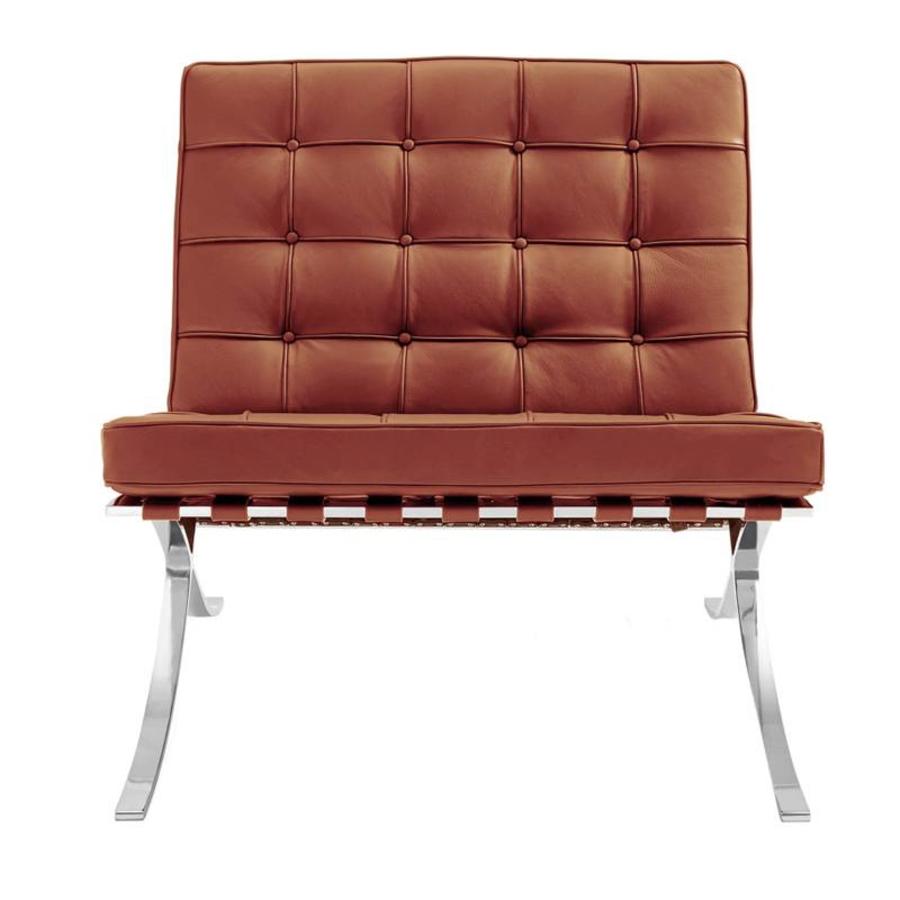 Modern Barcelona Chair And Footstool, Brown Leather｜ DC Concept