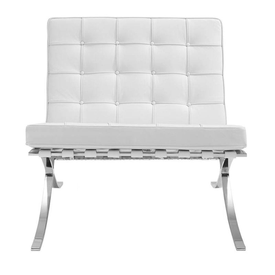 Classic Modern Barcelona Chair And Footstool, White Leather｜ DC Concept