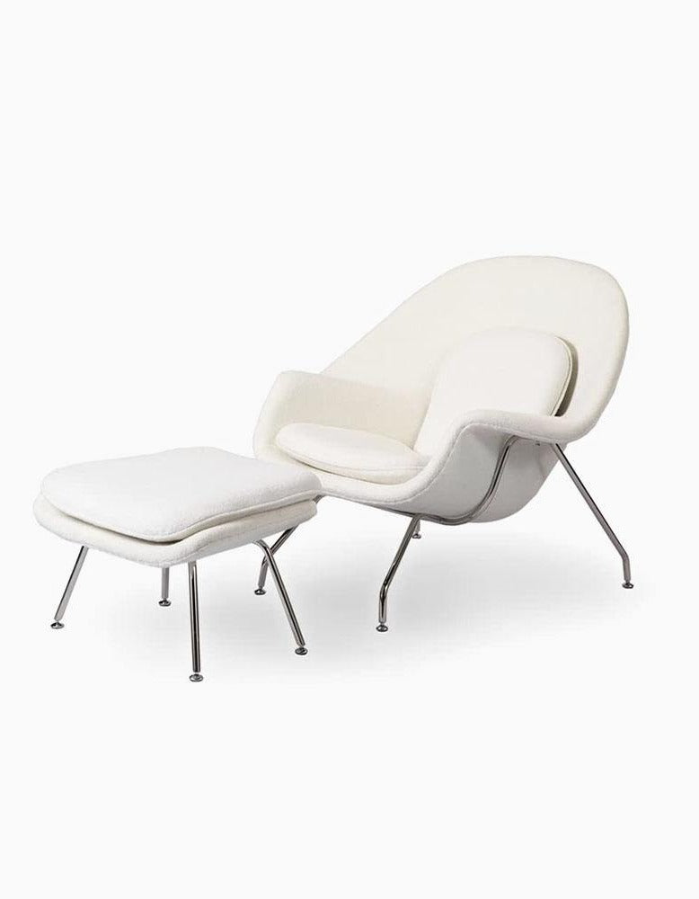 Womb Style Chair & Ottoman In Premium Velvet or Cashmere, White｜ DC Concept
